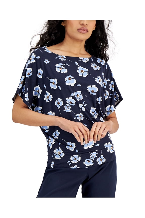 Petite Floral Print Boatneck Blouson Top Flt Flr Mo PS