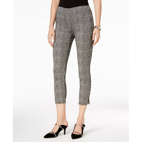 Alfani Petite Fringe Hem Ankle Pants Black Hounstooth Plaid 10P