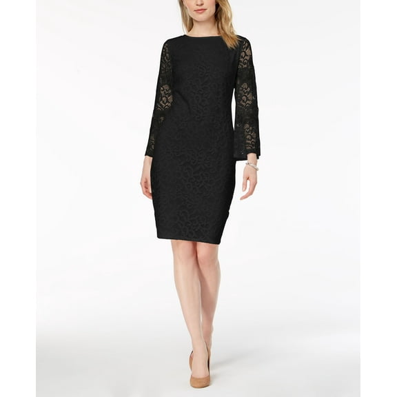 Alfani Petite Lace Bell Sleeve Dress Deep Black 6P