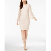 ALFANI Petite Lace Bell Sleeve Dress Silver Peony 12P