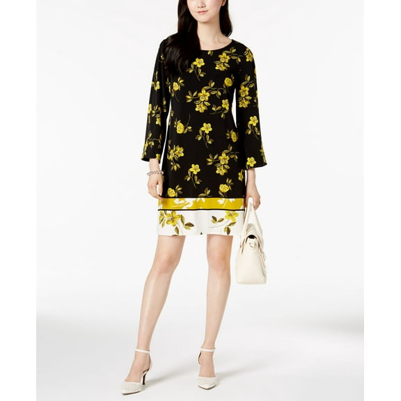 Alfani Petite Mixed Print Shift Dress Gold Orchard Breeze 14P