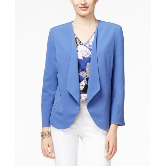 Alfani Petite Open-Front Draped Blazer Alf Perry Blue 4P
