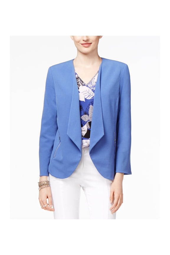Petite Open-Front Draped Blazer Alf Perry Blue 4P