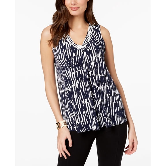 Alfani Petite Pleat Front Sleeveless Top Blue Brush Wall PS