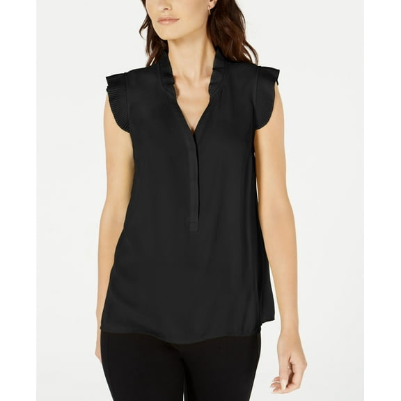 Alfani Petite Pleated Trim Top Deep Black PXS