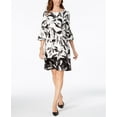 thumbnail image 1 of Alfani Petite Printed Bell Sleeve Shift Dress Black Bot Leaves 4P, 1 of 1