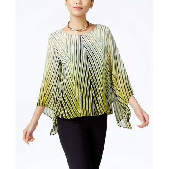 Alfani Petite Printed Blouson Top Graph Zigzag Lime PS