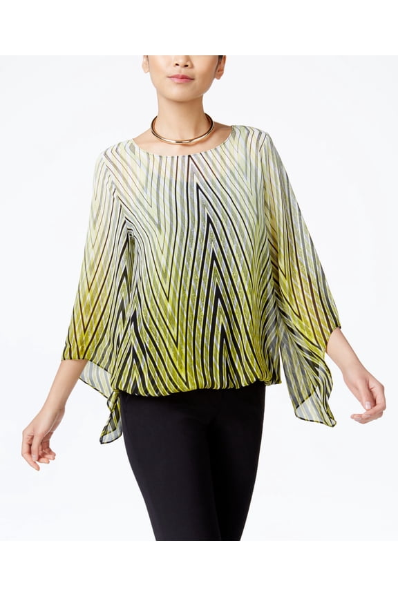 Petite Printed Blouson Top Graph Zigzag Lime PS