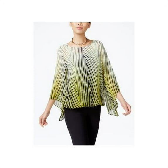Alfani Petite Printed Blouson Top Graph Zigzag Lime Petite/P X-Small