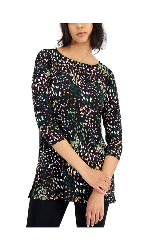 Petite Printed Boat Neck Tunic Cedar Balsam PXS