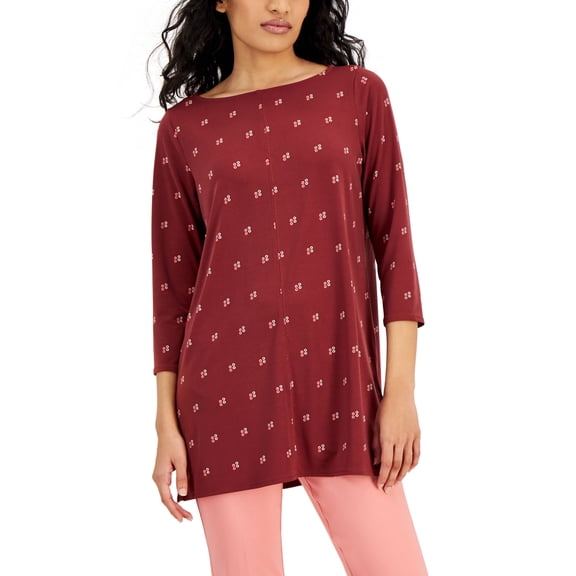 Alfani Petite Printed Boat Neck Tunic Dc Geo Cri PL