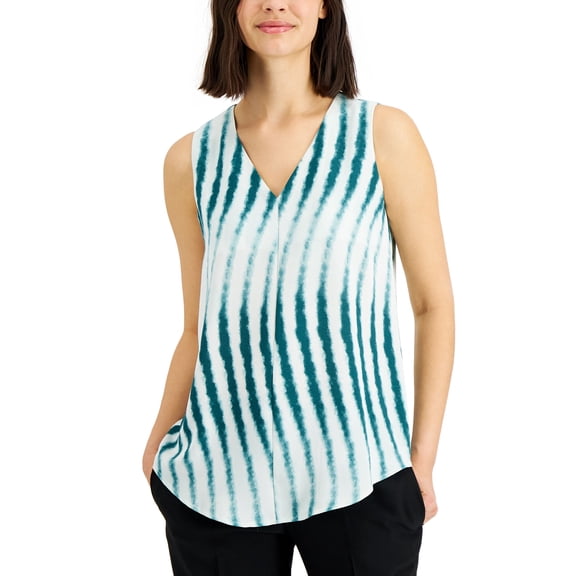 Alfani Petite Printed High Low Tunic Green Warm Wave PS