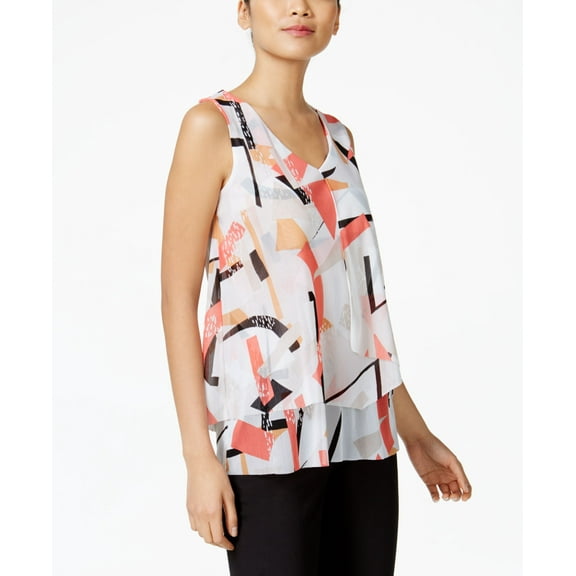 Alfani Petite Printed Layered Look Top Modern Art PXS