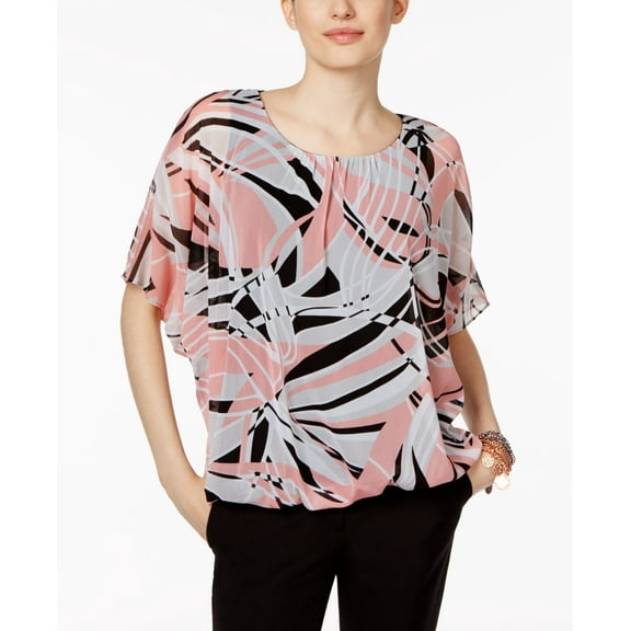 Alfani Petite Printed Mesh Top Pink Mixed Move PS