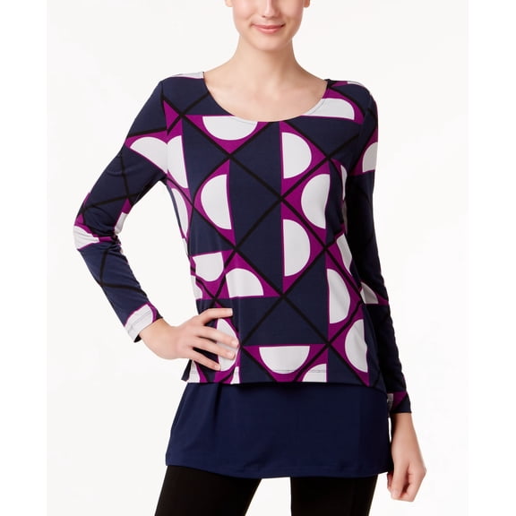 Alfani Petite Printed Overlay Top Geometric Iris PXS