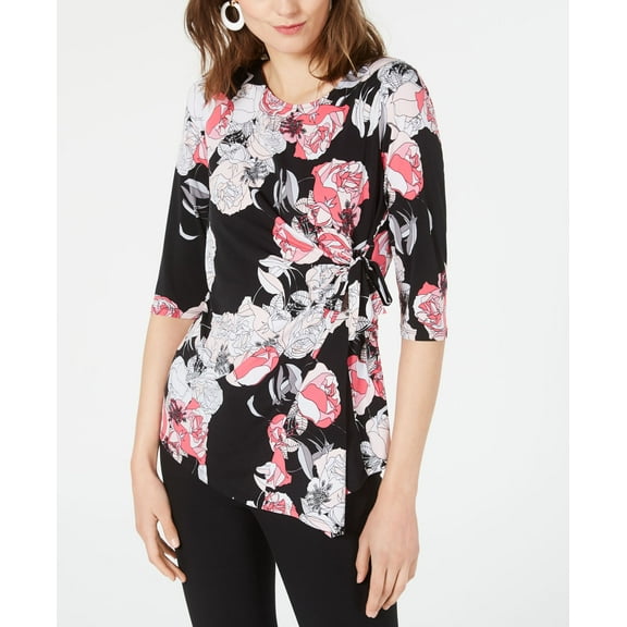 Alfani Petite Printed Side Tie Top Tranquil Garden PS
