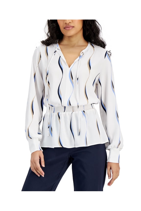 Petite Printed Smocked Waist Top Soft Swell PXL