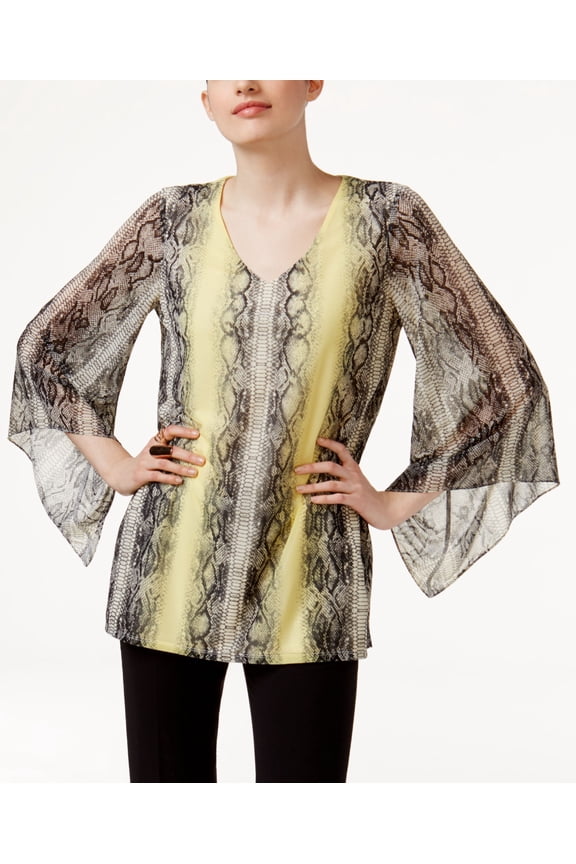 Petite Printed V Neck Top Yellow Ombre Snake PM