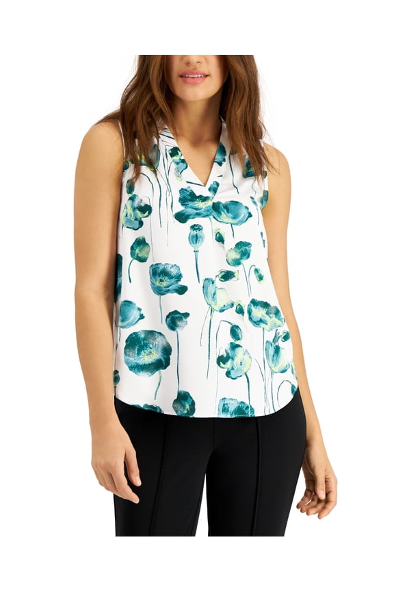 Petite Printed Washed Satin Top Tran Peony PXS