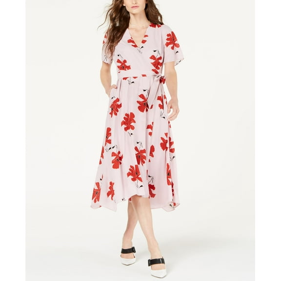 Alfani Petite Printed Wrap Dress Shimmer Pink Flroral 4P