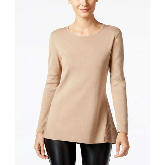 Alfani Petite Ribbed Peplum Sweater Tan PL