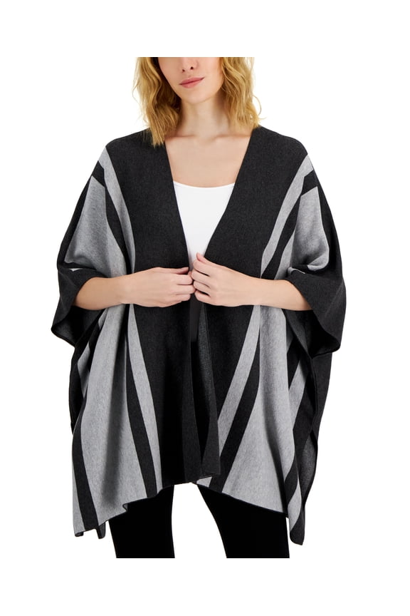 Petite Striped Cape Sweater Grey Heather Colorblock PXL