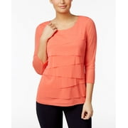 ALFANI Petite Tiered Mesh Illusion Sleeve Top Tropical Reef PM