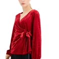 thumbnail image 1 of Alfani Petite Velvet Wrap Top Burnt Red PS, 1 of 1