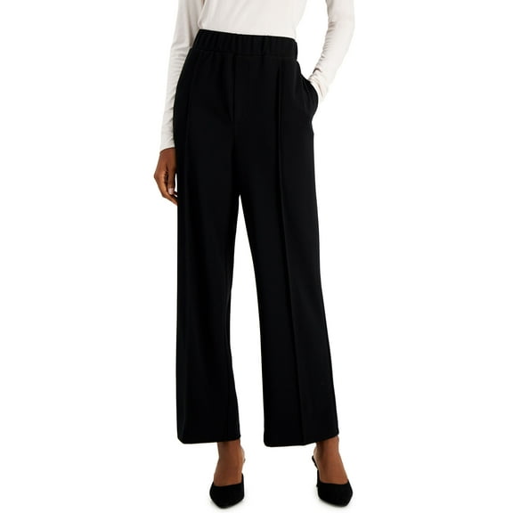 Alfani Petite Wide Leg Pull On Drapey Pants Deep Black PXL