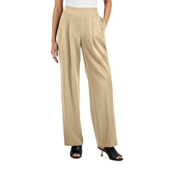 Alfani Pleated Wide Leg Pull On Pants Fresh Almond 2XL