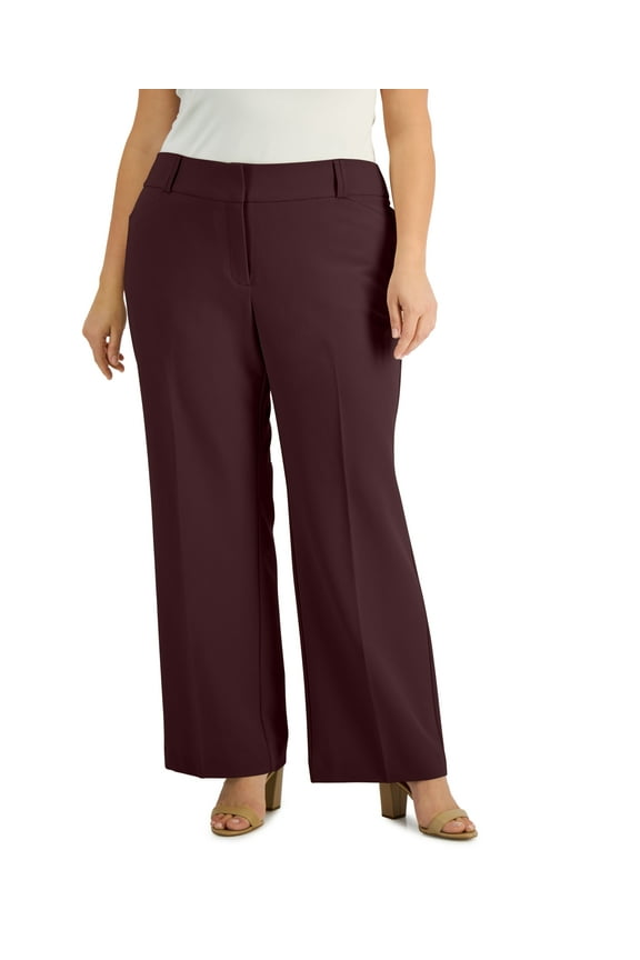 Plus Petite Plus Size Curvy Bootcut Tummy Control Pants Rich Malbec 18W