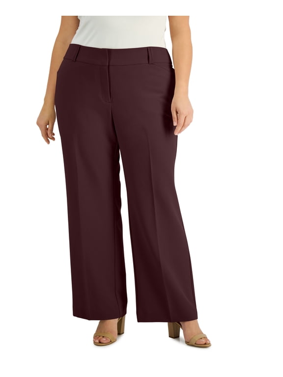 Plus Petite Plus Size Curvy Bootcut Tummy Control Pants Rich Malbec 22W