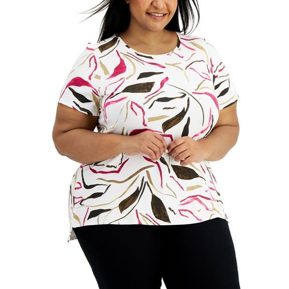 Alfani Plus Size Abstract Floral Top Pink 3X