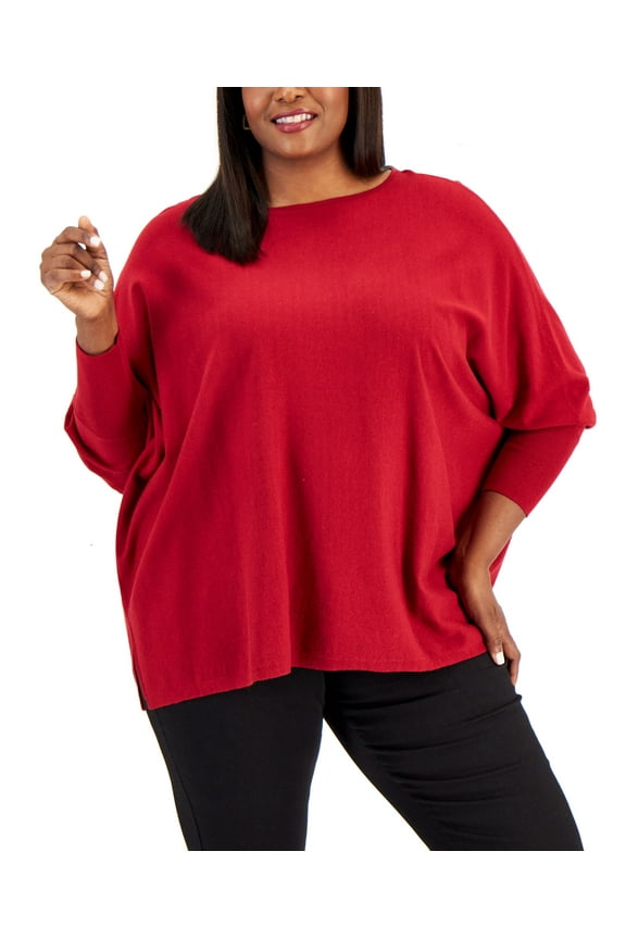 Plus Size Boat Neck Sweater Red Burgundy 2X