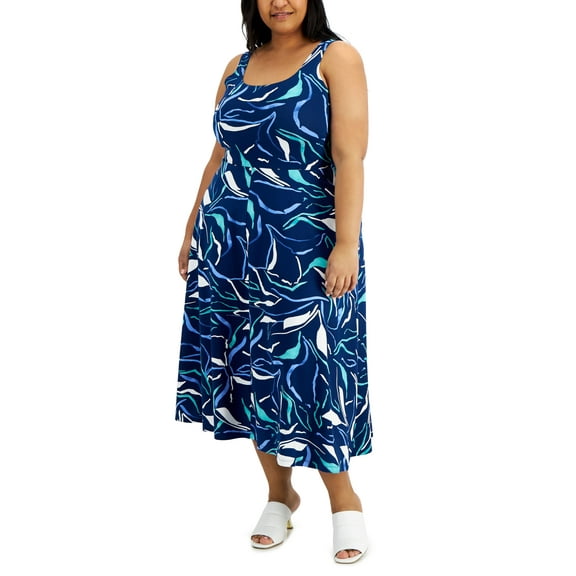 Alfani Plus Size Contrast Floral Dress Navy Soft Line 0X