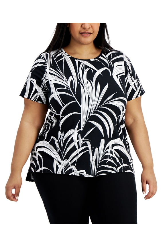 Plus Size Contrast Floral Top Black 0X