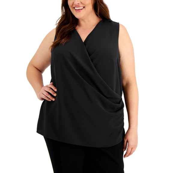 Alfani Plus Size Cross Front Top Deep Black 1X