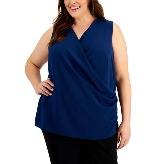 Alfani Plus Size Cross Front Top Teal Oasis 3X