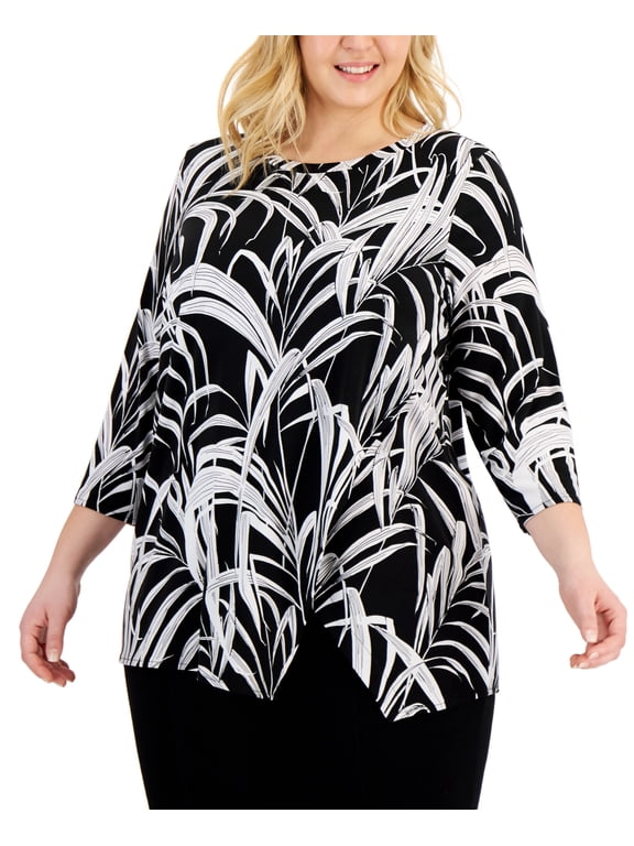 Plus Size Crossover Hem Tunic Black 0X