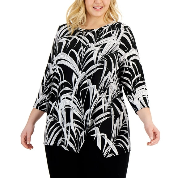 Alfani Plus Size Crossover Hem Tunic Black 2X