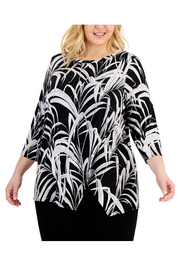 Plus Size Crossover Hem Tunic Black 2X
