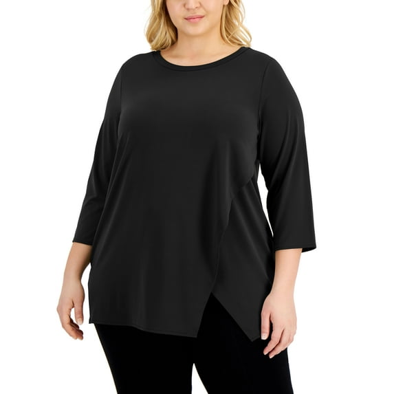 Alfani Plus Size Crossover Hem Tunic Deep Black 3X
