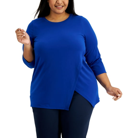 Alfani Plus Size Crossover Hem Tunic Modern Blue 2X