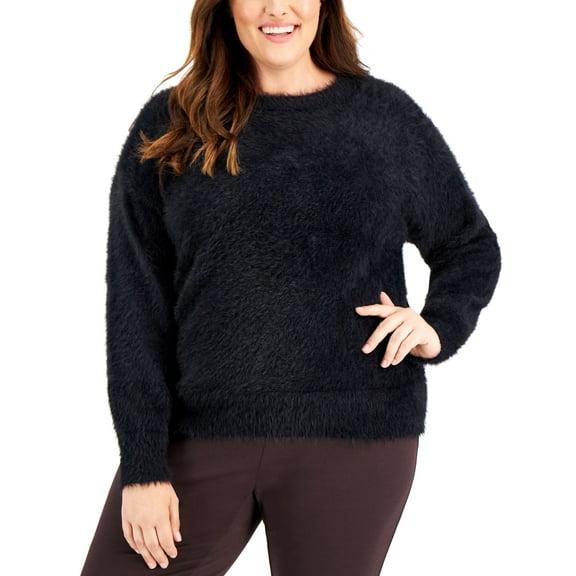 Alfani Plus Size Eyelash Sweater Deep Black 1X