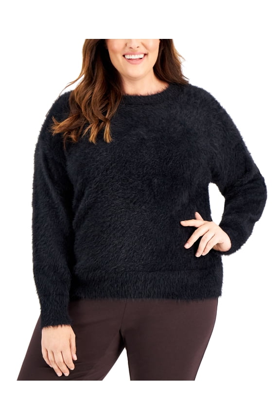 Plus Size Eyelash Sweater Deep Black 1X