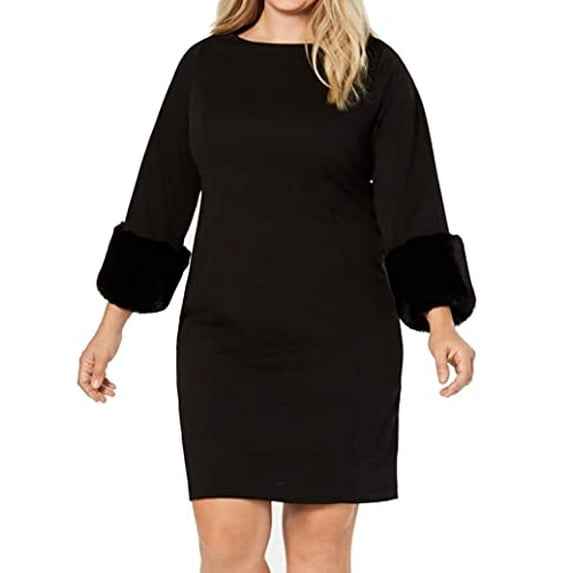 Alfani Plus Size Faux-Fur Cuff Shift Dress Womens dress MSRP $125 Black 22W