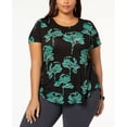 thumbnail image 1 of Alfani Plus Size Floral Print T-Shirt Black Spring Silhouette 1X, 1 of 1