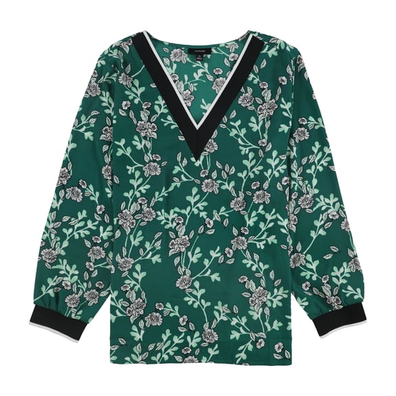 Alfani Plus Size Floral Print V Neck Top Green Blissful Blooms 3X