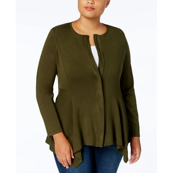 Alfani Plus Size Handkerchief Hem Cardigan Autumn Moss 1X