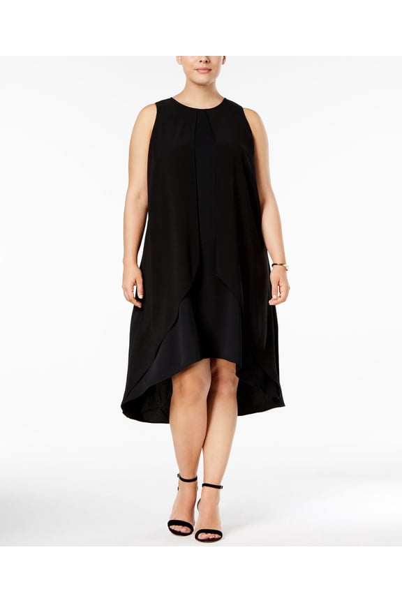 Plus Size High Low Dress Deep Black 14W